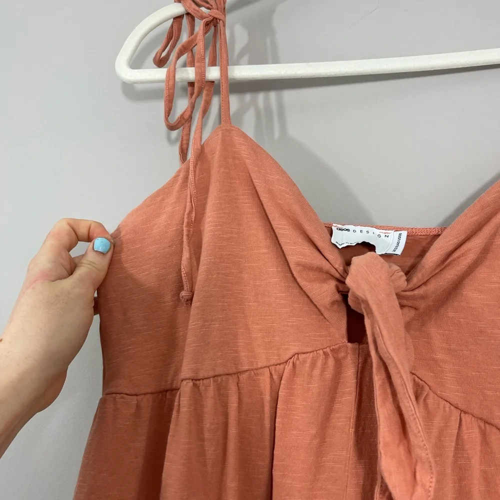 ASOS Apricot Peach Tie Front Swing Wide Leg Jumpsuit - Picture 9 of 13